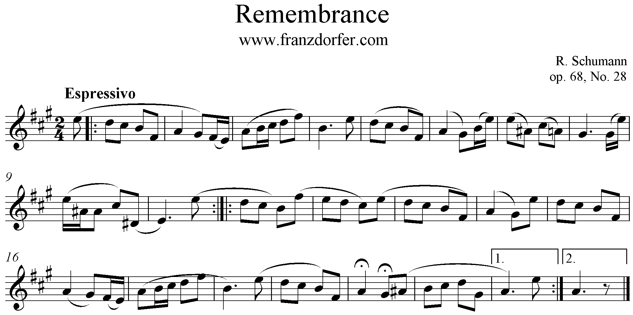 Remembrance Freesheet, A-Major